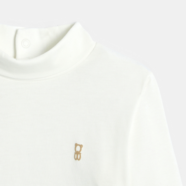 تيشيرت برقبة عالية وأكمام طويلة باللون الأبيض للأولاد الصغار